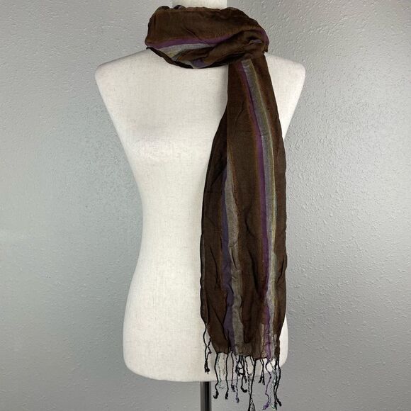 NWT Pier 1 Multi Stripe Brown Scarf Foulard - Picture 1 of 7